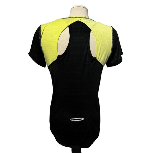 Reebok Black Short Sleeve Racerback Active Shirt Sz Large Womens Black & Yellow - Picture 2 of 14